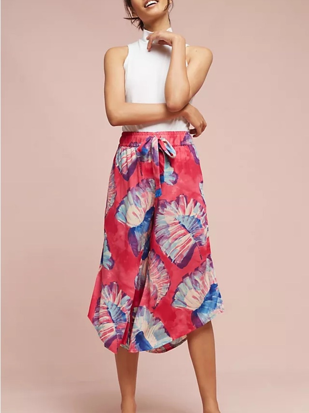 Anthropologie Lilka Josie Floral Sleep Wide Leg Pants, Sz M, Lightweight Cropped